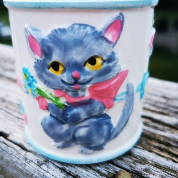 Vintage Ceramic Child's Cup with Lamb Cat Dog and Bunny Handle - Picture 5 of 12